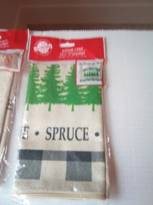 Christmas Pillow Covers 16x16 Xmas Spruce Trees and Candy Canes Cookies Cocoa - Image 1 of 3