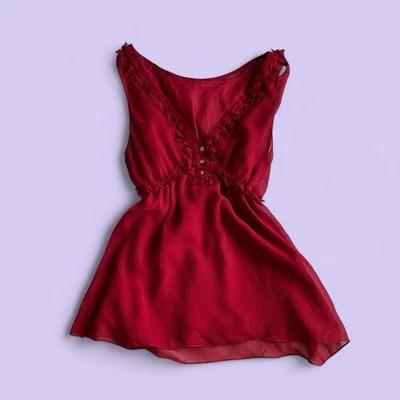 Blusa de seda vintage Y2K Studio M cuello con volantes superposición transparente talla pequeña Foto 1 de 4