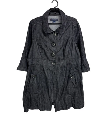Baccini Mujer Chaqueta Denim Vestido Abrigo Lavado Oscuro Bolsillos Largos Talla 2X Foto 1 de 4