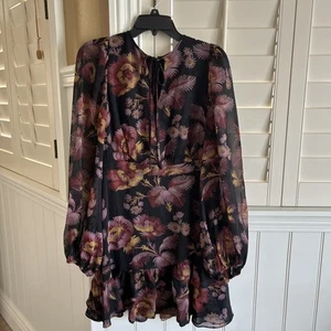 Ted Baker NWT $285 Size 2, US 6 Black background Floral Dress with Long Sleeves - Picture 1 of 15