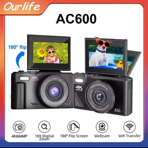 Ourlife A600 64MP HD 4K Digital Camera Photography Vlogging 180” Flip Screen 18x - Picture 1 of 11