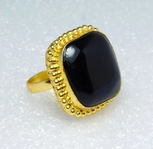 Anillos de ónix negro enchapados en oro hechos a mano joyas flash anillo grande tamaño-4,25 - Imagen 1 de 3