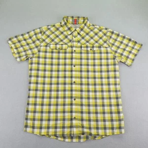Helly Hansen Shirt Mens XL Yellow Gray Plaid Button Up Hiking Camping Outdoors ^ - Picture 1 of 13