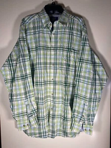 Wrangler 20X Plaid Shirt Men's XL Button Up Long Sleeve Green Blue White - Picture 1 of 6