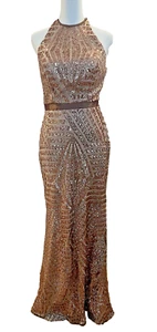 Vestido CACHE Bronce Rosa Oro Lentejuelas Sirena Noche Año Nuevo Forrado Talla 2 Nuevo con Etiquetas - Imagen 1 de 24