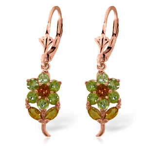 2.12 Carat 14K Solid Rose Gold Flowers Earrings Peridot Citrine - Picture 1 of 4