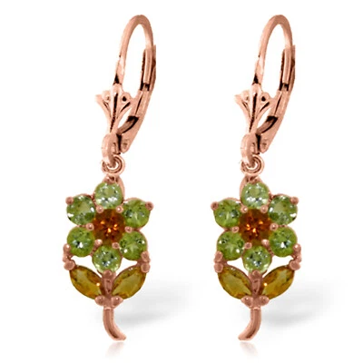 2.12 Carat 14K Solid Rose Gold Flowers Earrings Peridot Citrine - Image 1 of 4