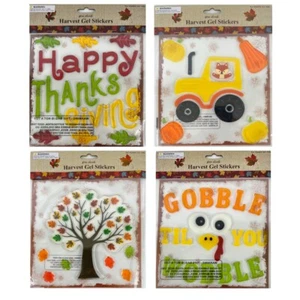 Fall Thanksgiving Window Stickers Gel Clings Decoration Turkey Pumpkin Tractor - Picture 1 of 5