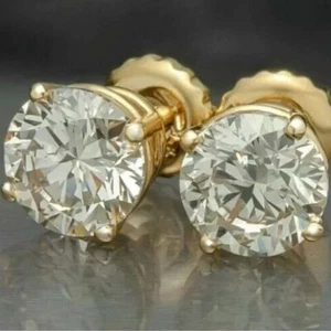 IGI Certified 7MM Round IGI Lab Grown Diamond Stud in Solid 14K Yellow Gold - Picture 1 of 6