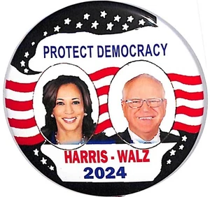 Great 3" 2024 Kamala Harris-Walz Protect Democracy Button - Picture 1 of 1