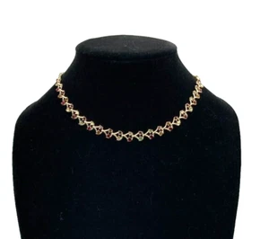 Vintage Unbranded Necklace Gold Tone Red Clear Gold Green Rhinestone Adjustable - Bild 1 von 5