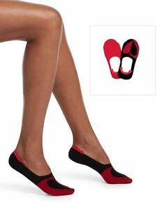 HUE Women's Black/Red Low Cut Sneaker Liner Heart Socks, 2 Pair Pack 