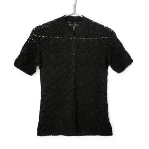 Vintage Gothic Victorian Handmade Black Crochet Button Up Blouse Whimsy Witchy - Bild 1 von 3