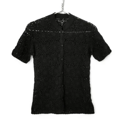 Blusa Vintage Gótica Victoriana Hecha a Mano Negra Crochet Abotonada Bruja Caprichosa Foto 1 de 3