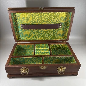 Vtg 1940s Asian Handcarved Wooden Jewelry Box Silk Lining Republic Of China - Picture 1 of 23