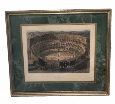 古董 c1820 M Dubourg 雕刻“The Coliseum”17.5 英寸 T 19 英寸 L 带框大理石垫 — 第 1/4 张图片