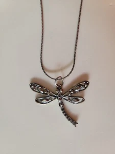 Vintage Silver Marcasite Dragonfly Necklace Insect Pendant Estate Jewelry - Picture 1 of 8