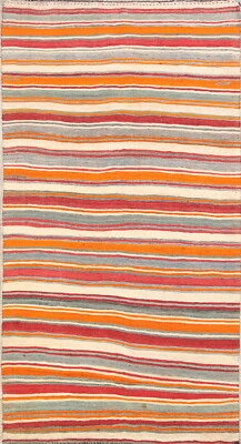Hand-Woven Striped Color-Full Contemporary Kilim Abadeh Area Rug 6'x11' Oriental - Image 1 of 4