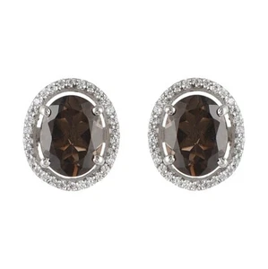 925 Sterling Silver Oval Brown Smoky Quartz Gemstone Stud Earrings Jewelry - Picture 1 of 4