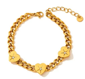 Gold Plated 316L Stainless Steel Bracelet Zircon Stone 6.6in Size Sm Wrist Woman - Picture 1 of 5