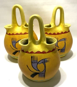 3 Vintage gelbe Southwestern Keramik Hochzeit Vase Indianer Kunst 7" & 6,5 - Bild 1 von 6