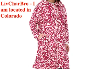 Womens Small Stan Herman Classic Plush Hooded Full Zip Lounger Robe Rose  - Picture 1 of 10