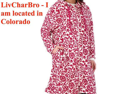 Womens Small Stan Herman Classic Plush Hooded Full Zip Lounger Robe Rose  - Image 1 of 4