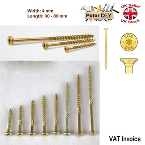 Countersunk Self Tapping Torx Wood Chipboard 4 mm Screws Yellow 30-80 mm - Picture 1 of 2