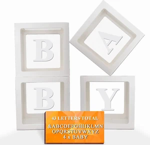 Baby Boxes with Letters, Clear Balloon Boxes for Baby Shower, White Transparent - Picture 1 of 17