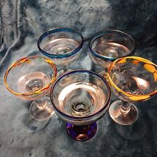 Lot Of 5 Hand Blown Art Glass Margarita Glasses 8oz