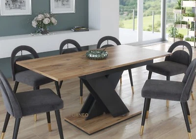 Modern Dining Table Extendable 120-160cm Oak Effect Tavolo 03 MDF - Image 1 of 4