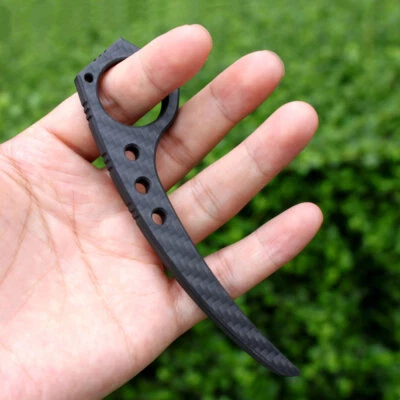 Cuchillo Karambit Garra de Fibra de Carbono Hoja Fija EDC Herramientas Bolsa de Supervivencia Colgante Foto 1 de 3