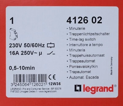 Legrand 4 126 02 Minuterie modulaire 230V 50Hz 16A 0,5-10mn. 412602 - Photo 1/4