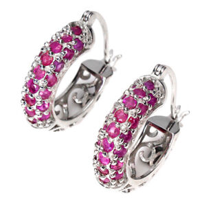 Heated Round Red Ruby 2.5mm 14K White Gold Plate 925 Sterling Silver Earrings