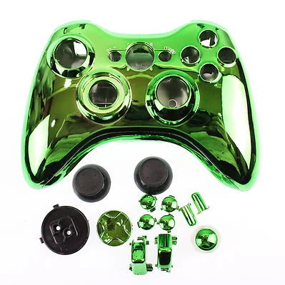 Replacement Custom Chrome Green Xbox 360 Controller Shell Case. - Image 1 of 4
