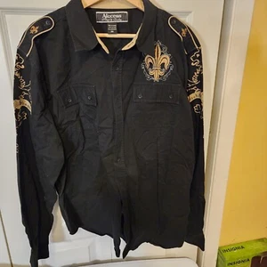 Ak:Cess Mens Fallen Soldier Long Sleeve SHIRT SIZE 2XL BLACK w  GOLD embroidery - Picture 1 of 8
