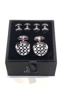 Enzone Tux Stud Set Formal Shirt Cufflinks White Mother Pearl Black Onyx Stone - Picture 1 of 1