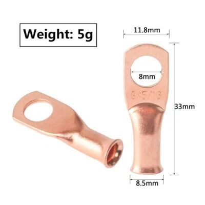 8 Gauge Ring 5/16" Hole Terminal Battery Lug Bare Copper Un-Insulated AWG 5x - Image 1 of 3