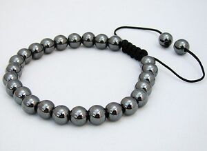 Men's Macrame Bracelet  all 8mm GUN METAL HEMATITE GREY beads