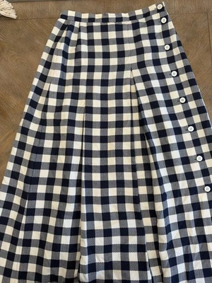Jaeger Vintage Long Wool Skirt Womens 12 Black White Plaid - Image 1 of 4