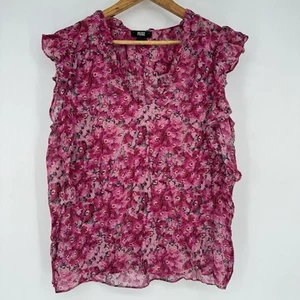 Paige Genie Seidentop rosa Blumen Rüschen Kurzarm Damengröße Large " - Bild 1 von 8