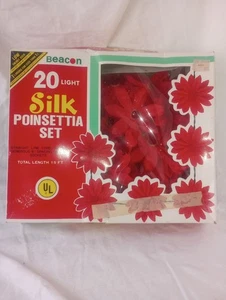 Silk Poinsettia Light Cover Set Vintage Set Of 50 Flowers Only No Lights - Picture 1 of 3