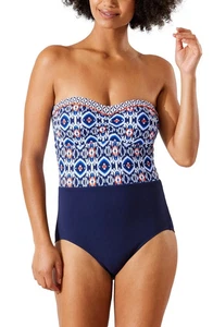 Nuevo con etiquetas Traje de baño de una pieza Tommy Bahama azul Ikat Bandeau control de barriga talla 8 - Imagen 1 de 4