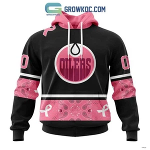 Felpa con cappuccio personalizzata Edmonton Oilers leggera paisley in ottobre cancro al seno - Foto 1 di 3