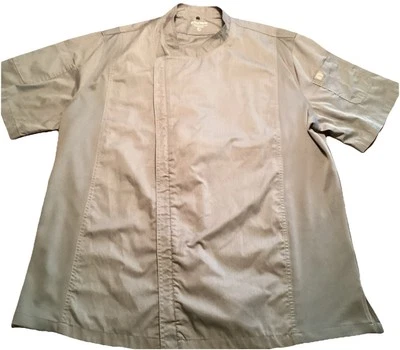 Mens XL Chef Works Grey Short Sleeve Vented Chefs Shirt Off Center Full Zipper - Image 1 of 4