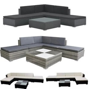 Polyrattan 6-tlg Garten Lounge Set Sitzgruppe Auflagen sofa Schwarz Weiß Braun - Bild 1 von 44