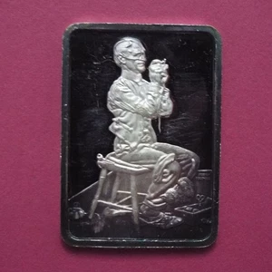 1975 "MAN THREADING A NEEDLE - 1922" 1 Oz Silver PROOF Art Bar - NORMAN ROCKWELL - Picture 1 of 12
