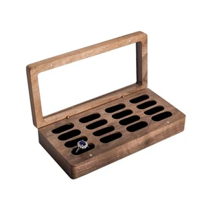 Luxury Solid Walnut Wood Ring Box with Glass Window - Ring case Jewelry Tray ... - Picture 1 of 7