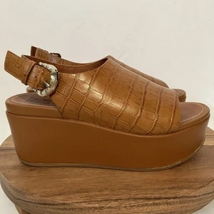 FITFLOP Eloise Leather Wedge Sandals Brown Croc Print Size 5 - Picture 1 of 7