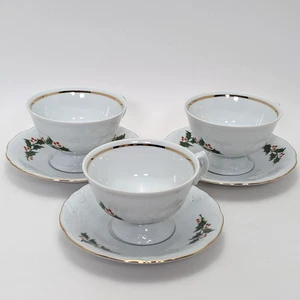 Wawel Juego de 3 Platillos y Tazas Navidad Acebo Borde Dorado Hecho en Polonia - Imagen 1 de 12